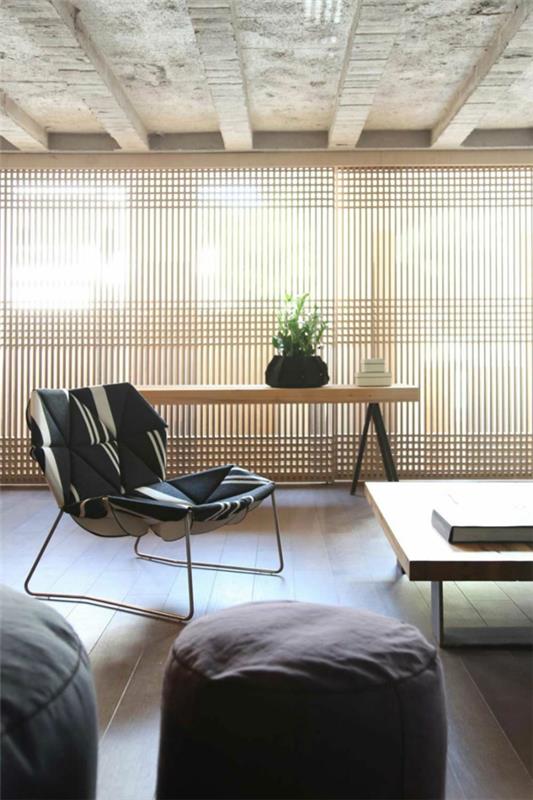 tyylikäs parvi ja design -studio olohuone orgaaninen puu tekstuurit