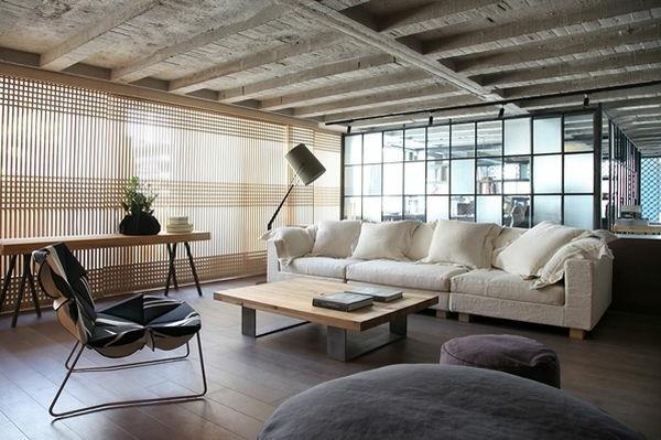 tyylikäs parvi ja design -studio olohuone valkoinen sohvapeitto
