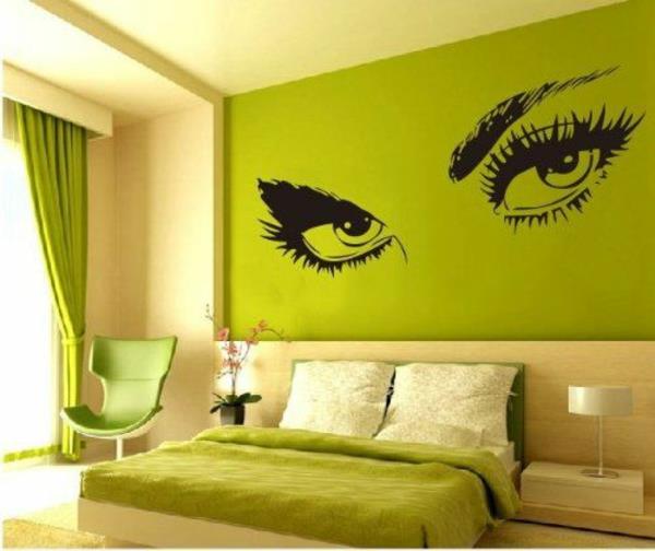 makuuhuoneen seinän suunnittelu silmät kuvio vihreä