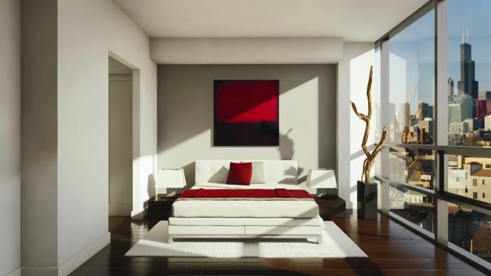 makuuhuone sisustaa punaisia ​​aksentteja valkoiset huonekalut