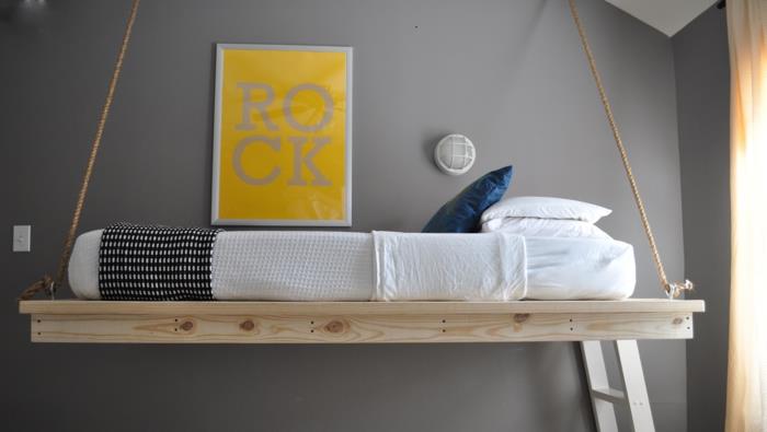 makuuhuoneen suunnittelu riippuva sänky harmaa seinän väri