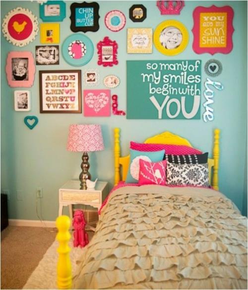 makuuhuoneen suunnitteluidea värikkäitä alkuperäisiä värejä