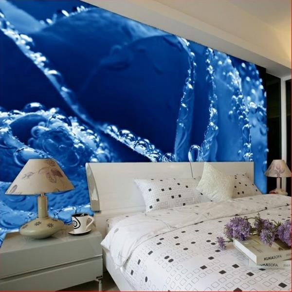 makuuhuoneen makuuhuoneen seinän suunnittelu sininen valkoinen sänky
