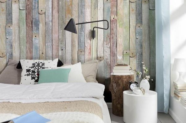 makuuhuoneen makuuhuoneen seinän suunnittelu maalaismaiset puiset liuskat