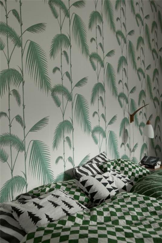 makuuhuoneen makuuhuoneen seinän suunnittelu seinän taustakuva palmupuukuvio