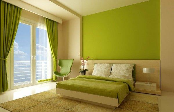 makuuhuoneen suunnitteluideoita minimalistinen vihreä sänky