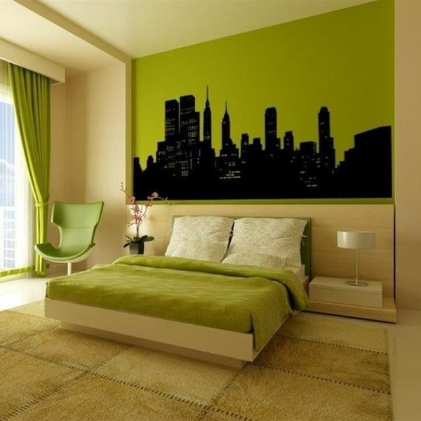 makuuhuoneen suunnitteluideat minimalistinen vihreä vinyylivuoteella