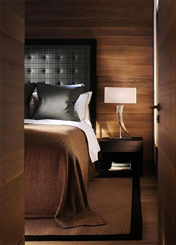 makuuhuoneen suunnitteluideoita seinän väri ruskeissa sävyissä nahkasänky
