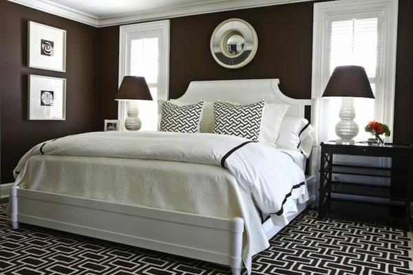 makuuhuoneen sisustusideoita ruskean sävyiset valkoiset sängyn pöytälamput