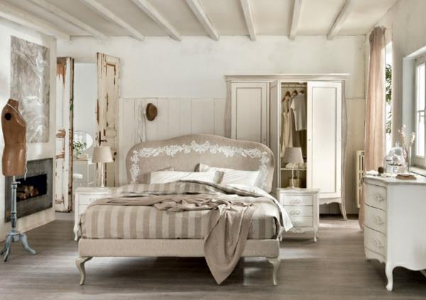 makuuhuoneen desings kanssa luonnon hohto valkoinen antiikki pukeutuja raidallinen liinavaatteet