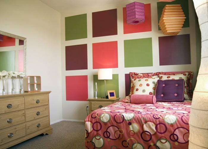 makuuhuoneen sisustus värikäs seinän suunnittelu ja tuoreet kuviot