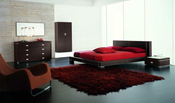 makuuhuoneen sisustusideoita makuuhuoneen suunnittelu musta punainen