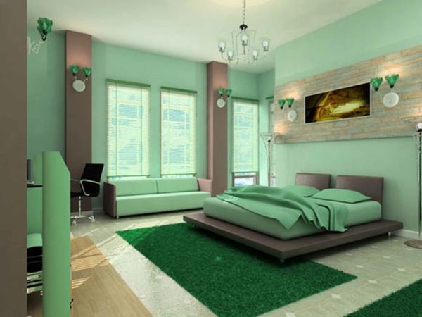 makuuhuoneen sisustusideoita makuuhuoneen suunnitteluseinä vihreä