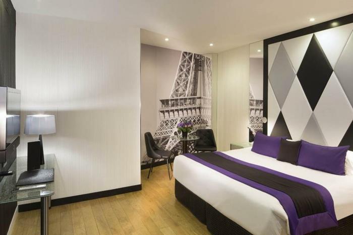 huonekalujen sisustaminen sisustusesimerkkejä eläviä ideoita romanttinen makuuhuone violetti