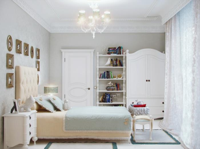 makuuhuoneen sisustus kirkas muotoilu seinäkoriste valkoinen ovi