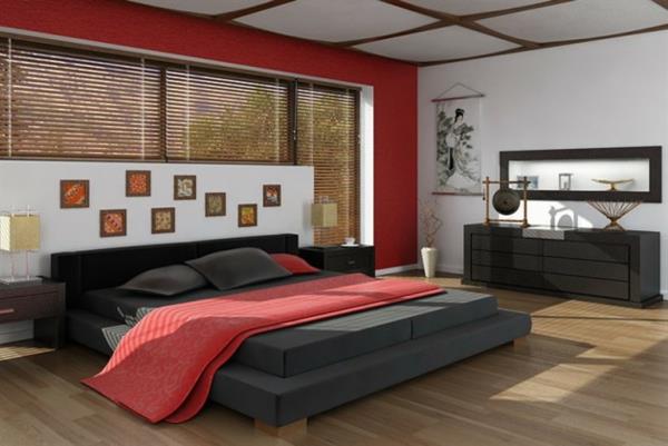 makuuhuoneen kalustus japanilainen design parivuode pukeutuja feng shui