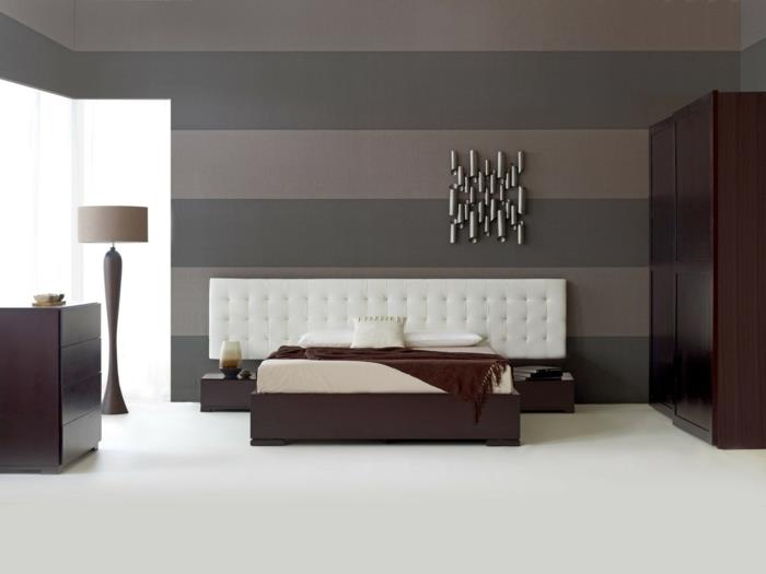 makuuhuoneen sisustus raidat seinäkoriste seinän koristelu kaunis sängynpääty