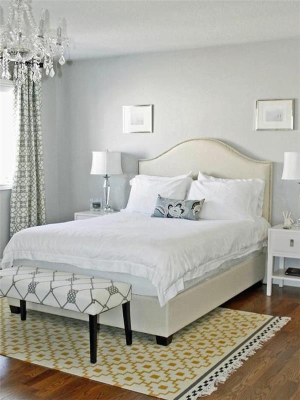 makuuhuoneen koristelu vinkkejä lattia keltainen matto huonekalut