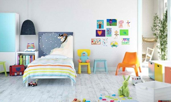 makuuhuoneen sisustusideat sänky pääty luova seinäsuunnittelu lastenhuoneen värisuunnittelu