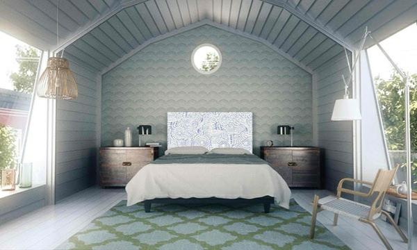 makuuhuoneen sisustusideoita sängynpäätyjen matot seinäpaneelit