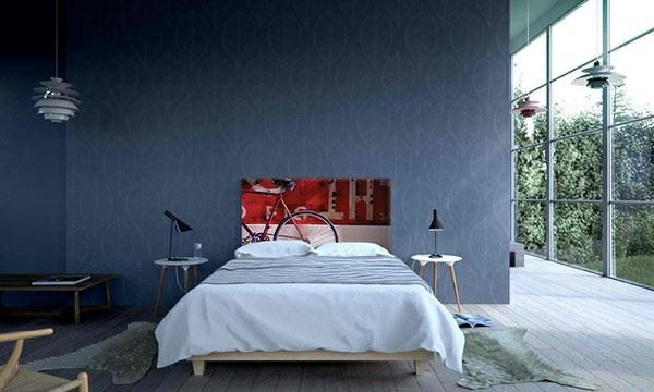 makuuhuoneen sisustusideoita sängynpäätyseinän seinämaalaukset puulattiamatot