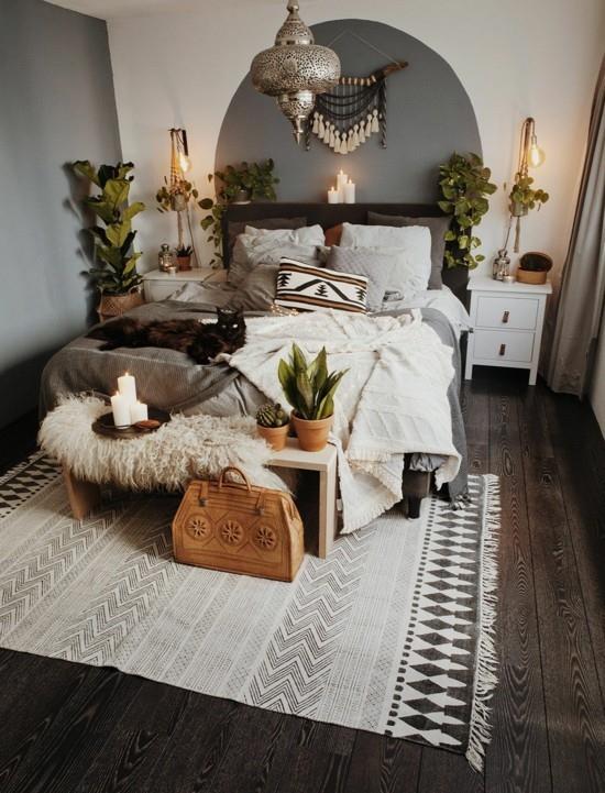 makuuhuoneen sisustusideoita boho scandi -tyyliin