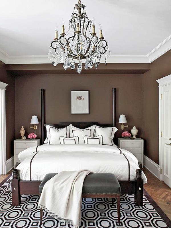 makuuhuoneen värit ruskea seinän muotoilu sänky
