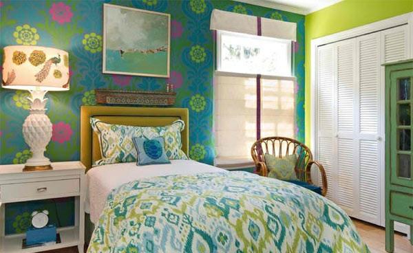 makuuhuoneen värit ideoita sininen vihreä wabdgestaltung kuvioitu seinätaustakuva