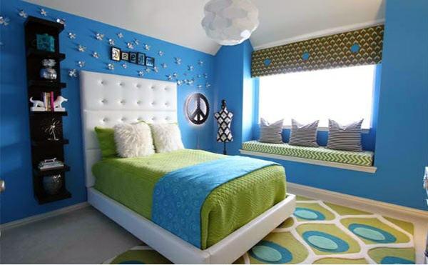 makuuhuoneen värit ideoita sininen seinän väri vihreä huoneen suunnittelu