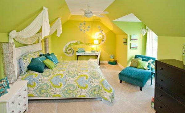 makuuhuoneen väriideat kirkkaat kirkkaat värit sininen vihreä seinän suunnitteluideat