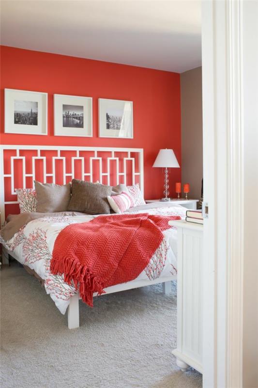 makuuhuoneen värit seinävärit makuuhuone punainen aksentti seinä
