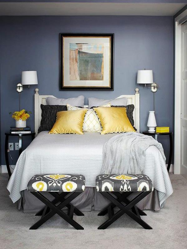 makuuhuoneen väriideat modernit siniset seinäsuunnittelun aksentit