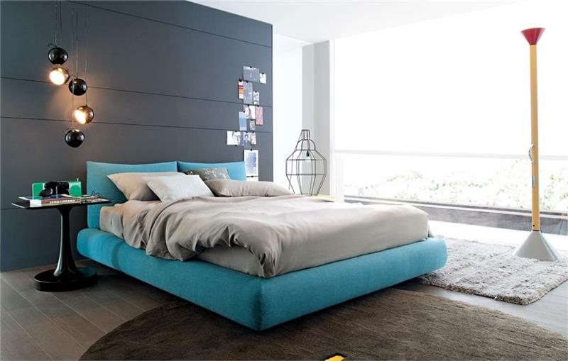 makuuhuoneen muotoilu moderni sänky soikea matto