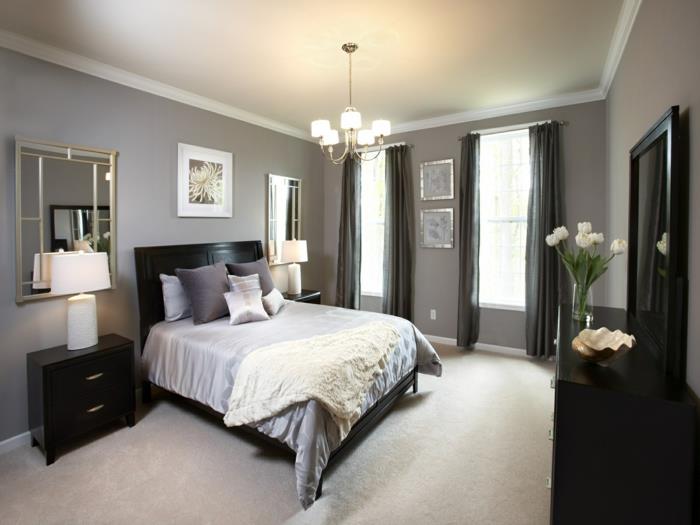 makuuhuoneen harmaa beige kokolattiamatto lattiaseinäpeili