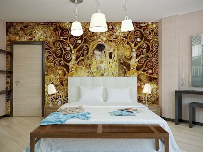 makuuhuoneen idea seinätaustakuva klimt kiss kultainen seinäkoriste seinäkoriste