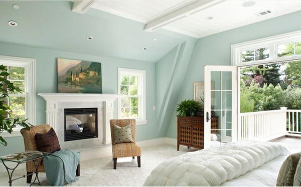 makuuhuoneen ideat klassinen yksinkertainen takan seinän väri mintunvihreä