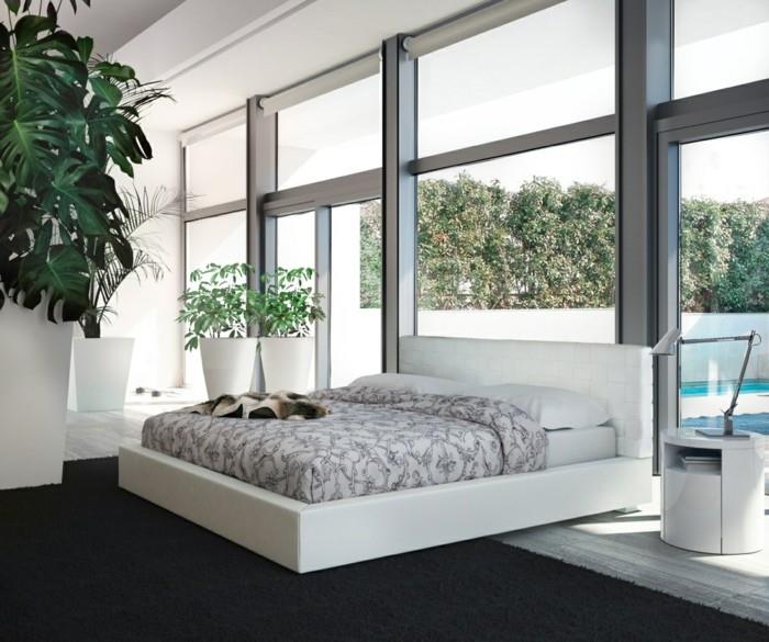 makuuhuoneen ideoita moderni tyylikäs tummanharmaa matto