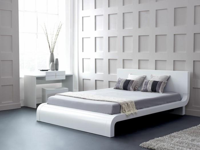 makuuhuoneen ideoita moderni sängyn suunnittelu harmaa lattia