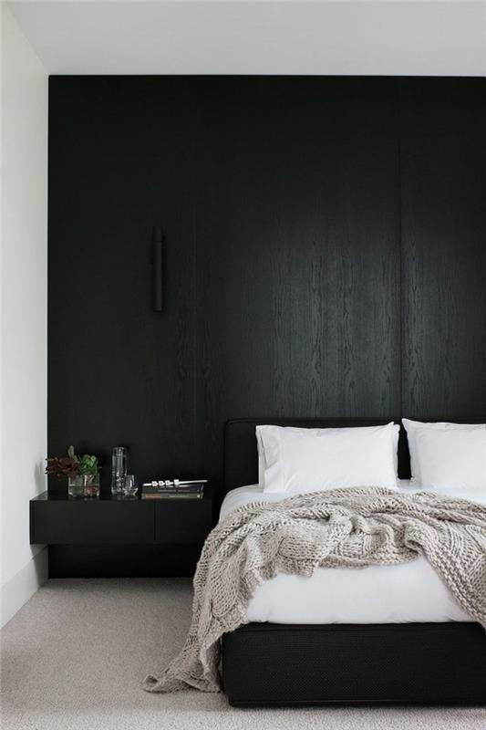 makuuhuoneen ideat musta aksentti seinävalaisin matto