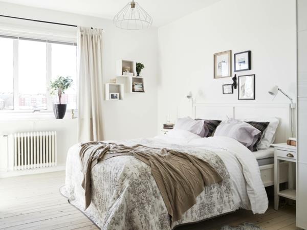 makuuhuone ideoita skandinaavinen tyyli sängyn seinän suunnittelu värisuunnittelu