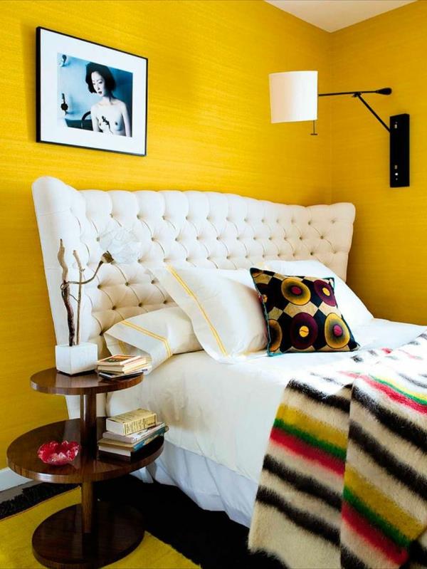 makuuhuoneen ideat värisuunnittelu kesäpaletti keltainen seinäsuunnittelu