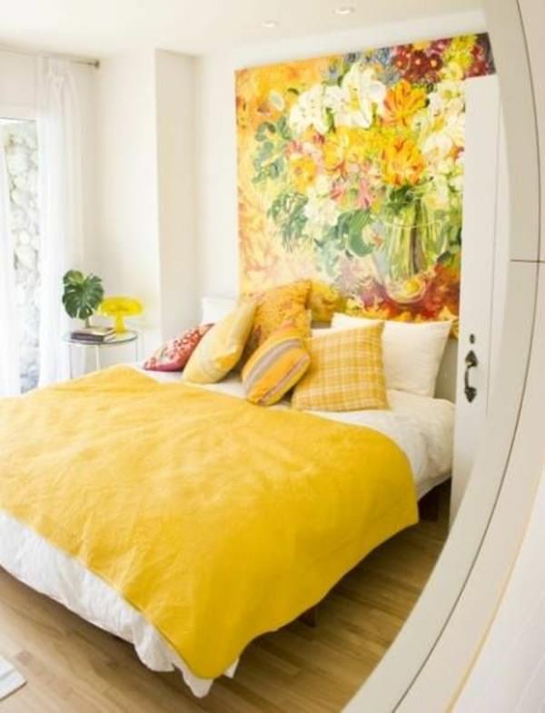 makuuhuoneen värisuunnittelu kesäpaletti keltainen seinämaalaus tapetti