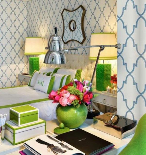 makuuhuoneen värisuunnittelu kesäpaletti vihreä koristelu seinätaustakuva