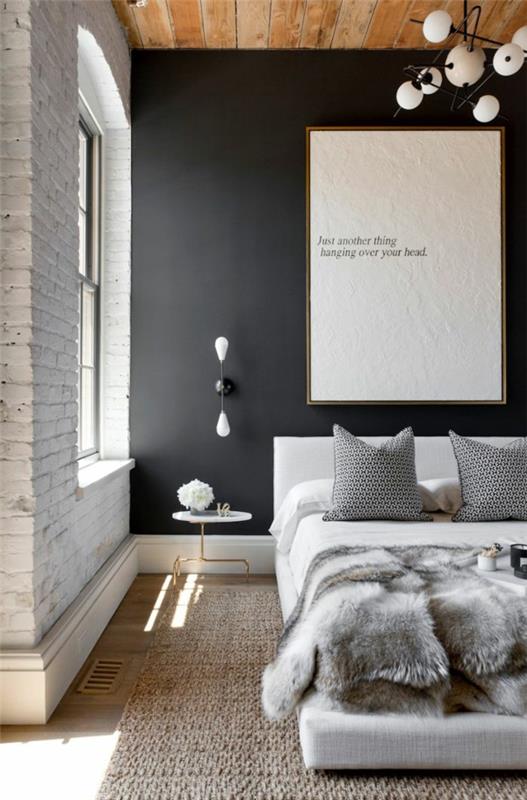 makuuhuoneen ideat seinän väri musta luova seinäsuunnittelu