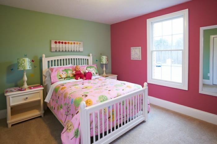 makuuhuoneen ideoita seinän suunnittelu vihreä seinä vaaleanpunainen seinäkoriste