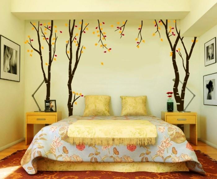 makuuhuoneen ideoita seinän suunnittelu seinämaalaus vaaleankeltainen seinämaali