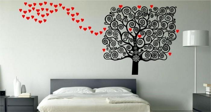makuuhuone ideoita seinän suunnittelu seinä tarrat sydämet puu