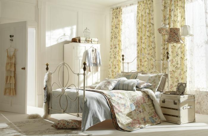 makuuhuoneen huonekalut sänky nuhjuinen tyylikäs deco -verhot ideoita kukkakuvio