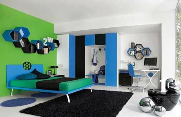 moderni muotoilu sisustus nuorten huone vihreä seinä