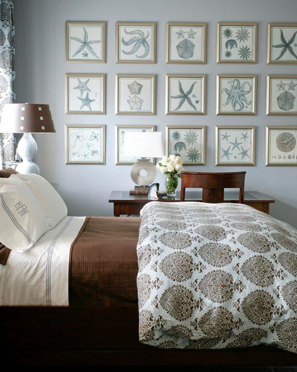 makuuhuoneen tyylikkäät maalaukset seinäkoriste merihenkiset vuodevaatteet